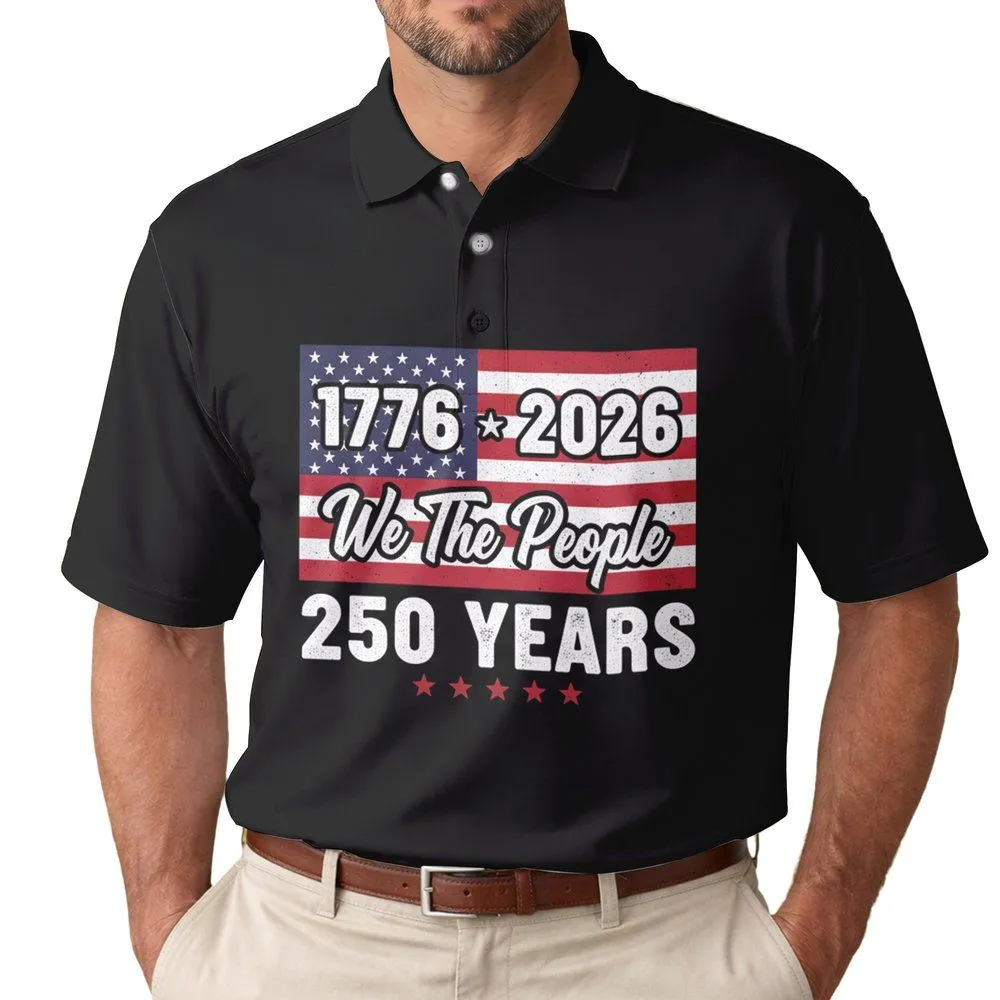 We The People Distressed Flag 1776-2026 - USA 250th Anniversary Patriotic Gift Men's Polo Shirt - 1