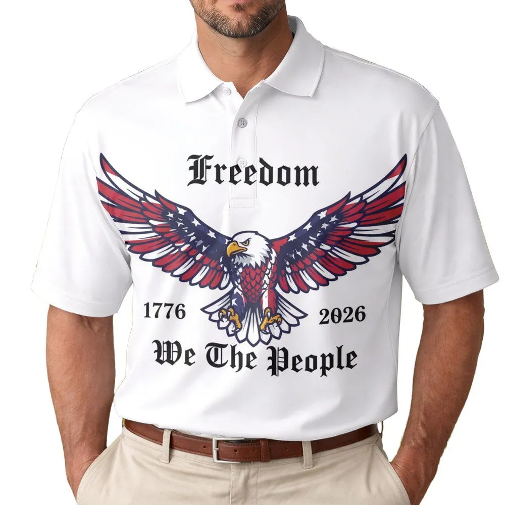 Bald Eagle American Flag 1776-2026 Freedom We The People - USA 250th Anniversary Independence Day Men's Polo Shirt - 1