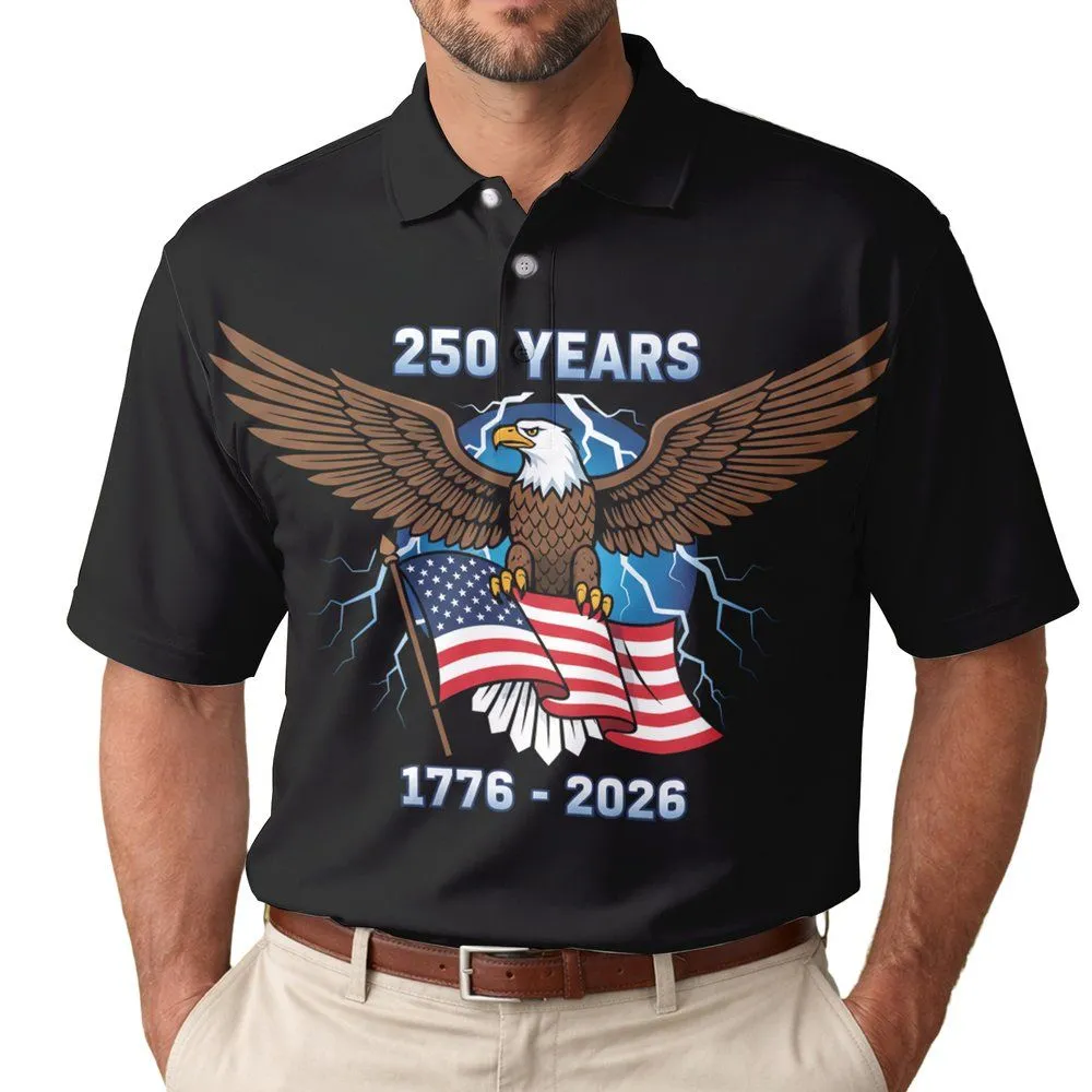 Bald Eagle American Flag 1776-2026 - USA 250th Anniversary Independence Day Gift for Dad Men's Polo Shirt - 1