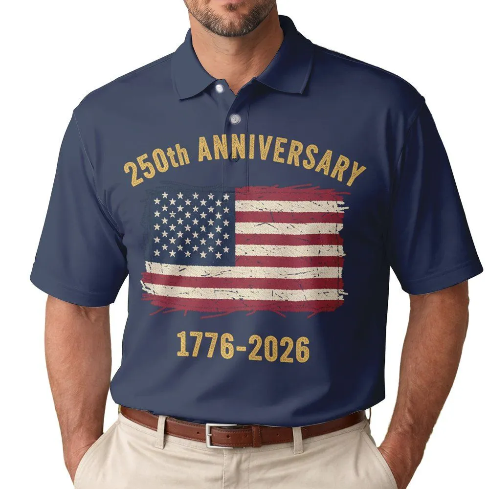 Distressed American Flag 1776-2026 - USA 250th Anniversary Patriotic Americana Men's Polo Shirt - 1
