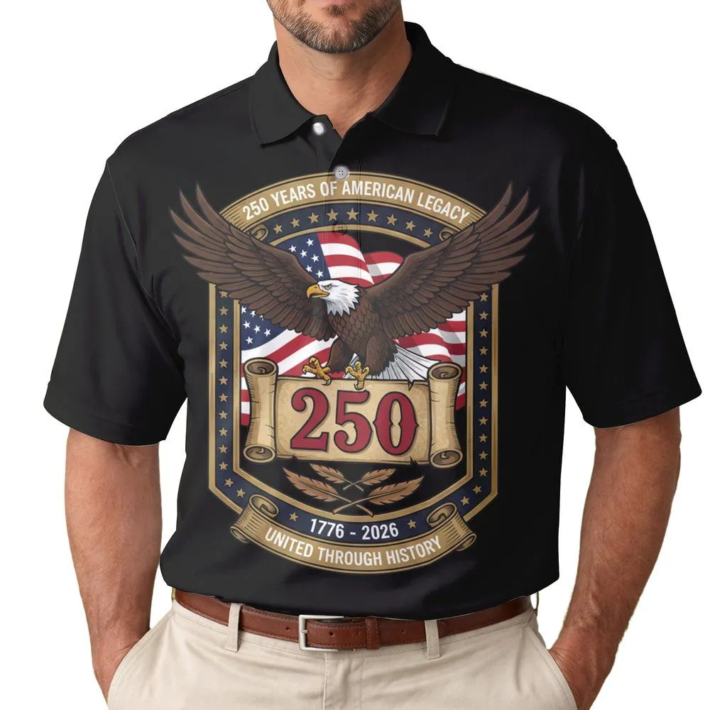 Bald Eagle American Flag 1776-2026 - USA 250th Anniversary Independence Day Gift for Dad Men's Polo Shirt - 1
