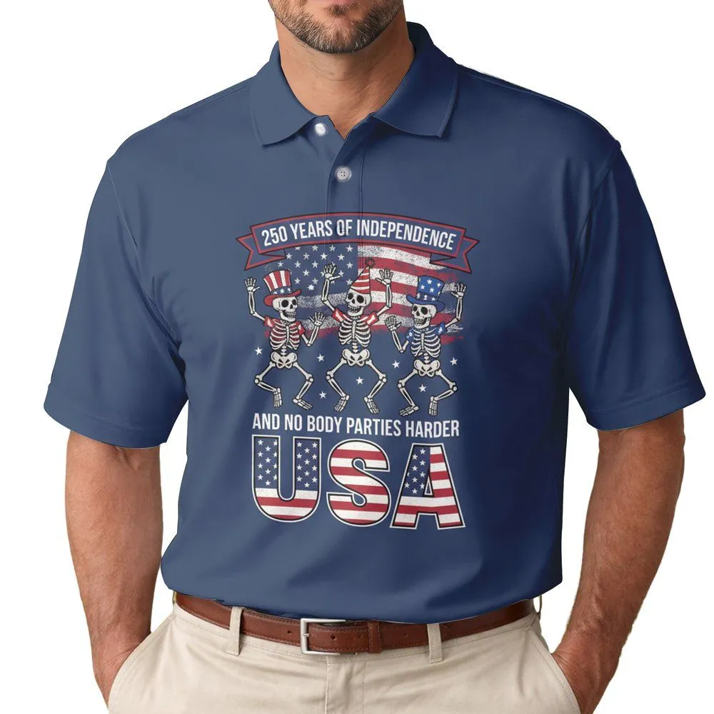 Dancing Skeleton USA Flag 1776-2026 - USA 250th Anniversary Independence Day Men's Polo Shirt - 1