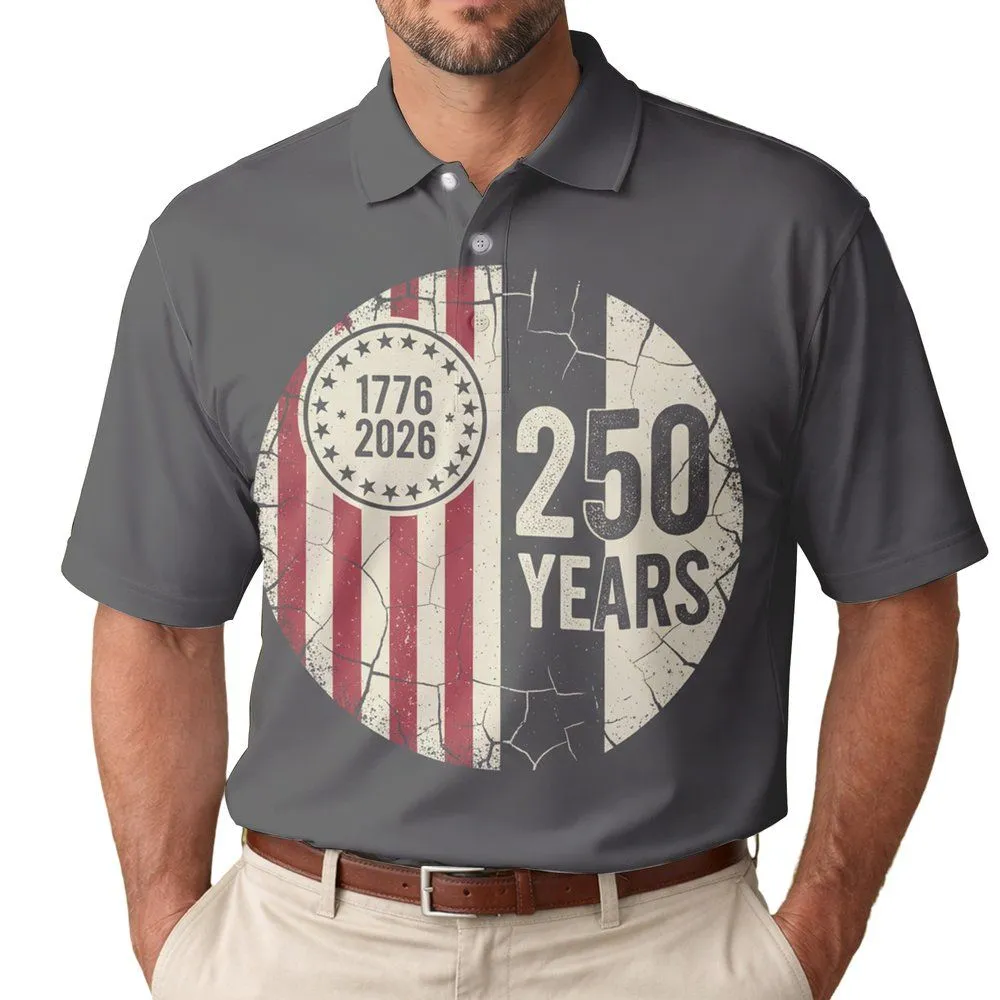 Distressed American Flag 1776-2026 - USA 250 Years of Freedom Patriotic Gift for Veterans Men's Polo Shirt - 1
