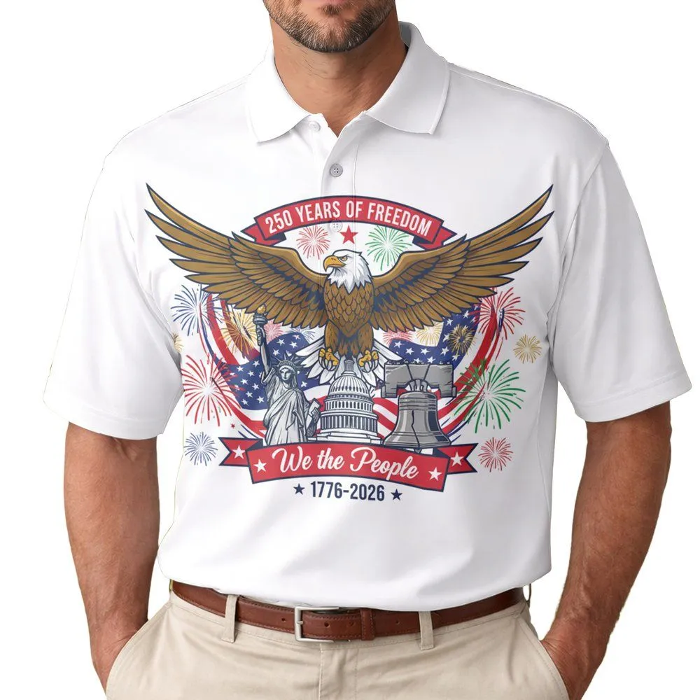 Bald Eagle American Flag 1776-2026 - USA 250th Anniversary Independence Day Gift for Dad Men's Polo Shirt - 1
