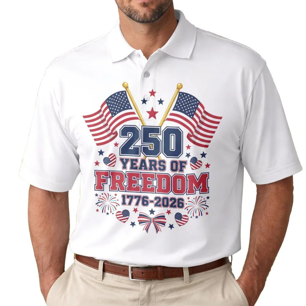250 Years of Freedom 1776-2026 American Flag - USA 250th Anniversary Independence Day Men's Polo Shirt - 1
