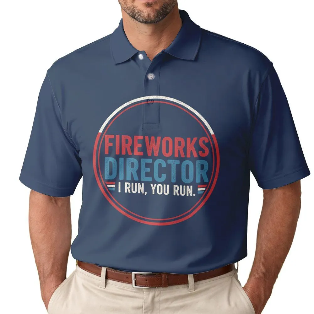 Fireworks Director I Run You Run - USA 250th Anniversary 1776-2026 Gift for Dad Men's Polo Shirt - 1