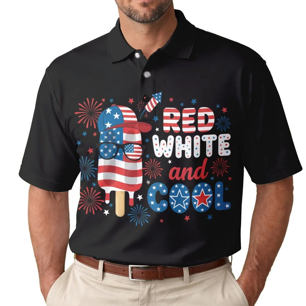 Patriotic Popsicle Flag 'Red White and Cool' Firework - USA 250th Anniversary 1776-2026 Men's Polo Shirt - 1