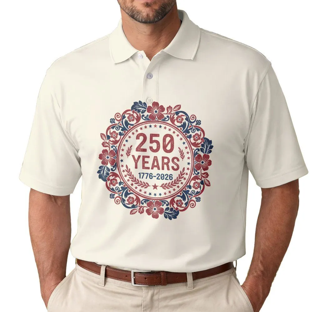 Patriotic Flowers Stars 1776-2026 - USA 250th Anniversary Independence Day Men's Polo Shirt - 1
