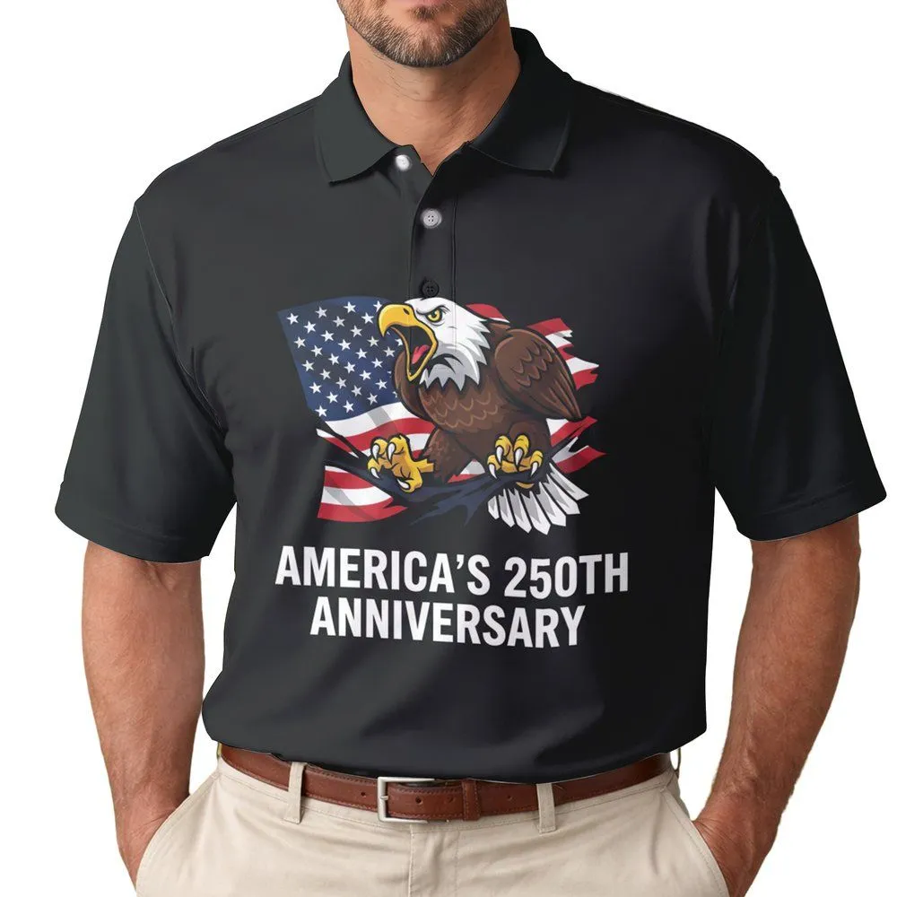 Screeching Bald Eagle American Flag 1776 - USA 250th Anniversary Independence Day Gift Men's Polo Shirt - 1