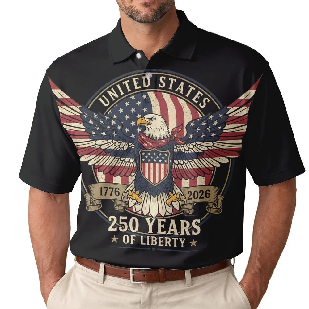 Bald Eagle American Flag 1776-2026 - USA 250th Anniversary Independence Day Gift for Dad Men's Polo Shirt - 1