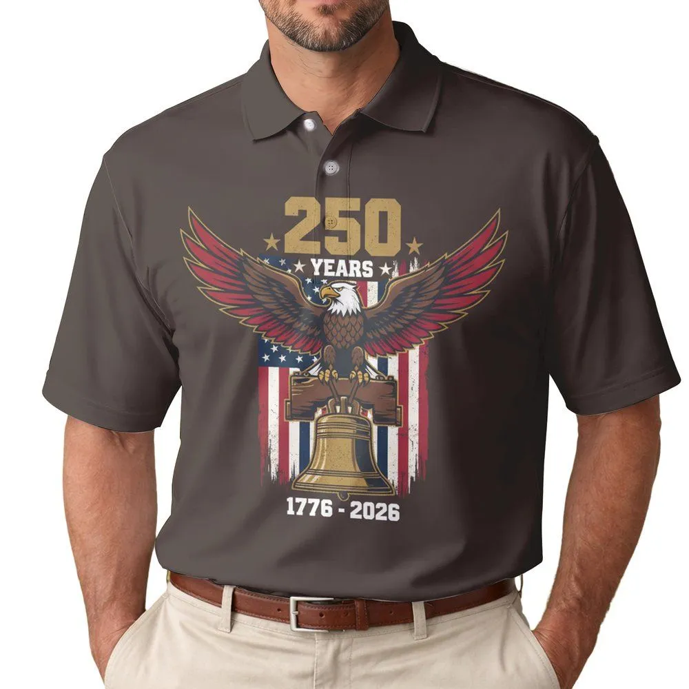 Bald Eagle Liberty Bell American Flag - USA 250th Anniversary 1776-2026 for Veterans Men's Polo Shirt - 1