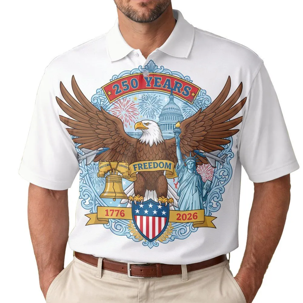 Bald Eagle American Flag Freedom 1776-2026 - USA 250th Anniversary Independence Day Men's Polo Shirt - 1