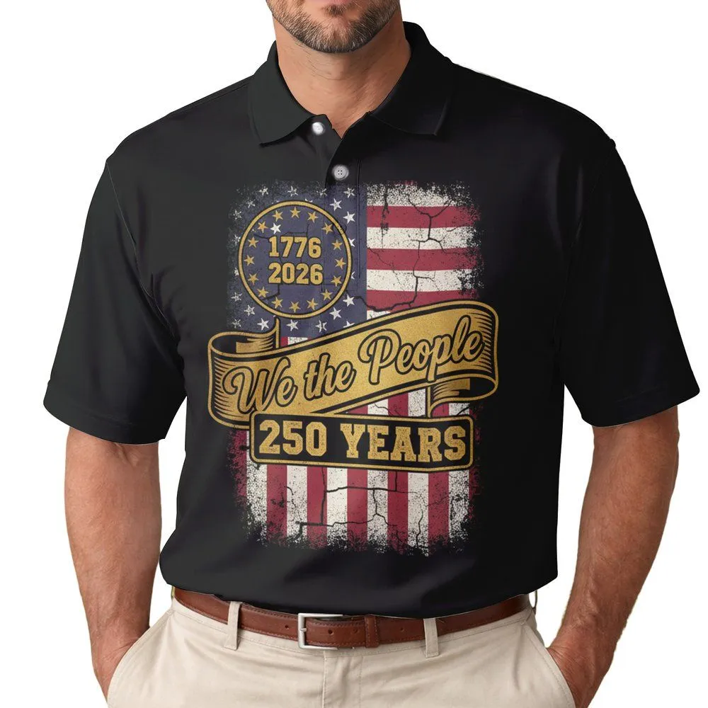 We The People Distressed Flag 1776-2026 - USA 250th Anniversary Independence Day Men's Polo Shirt - 1