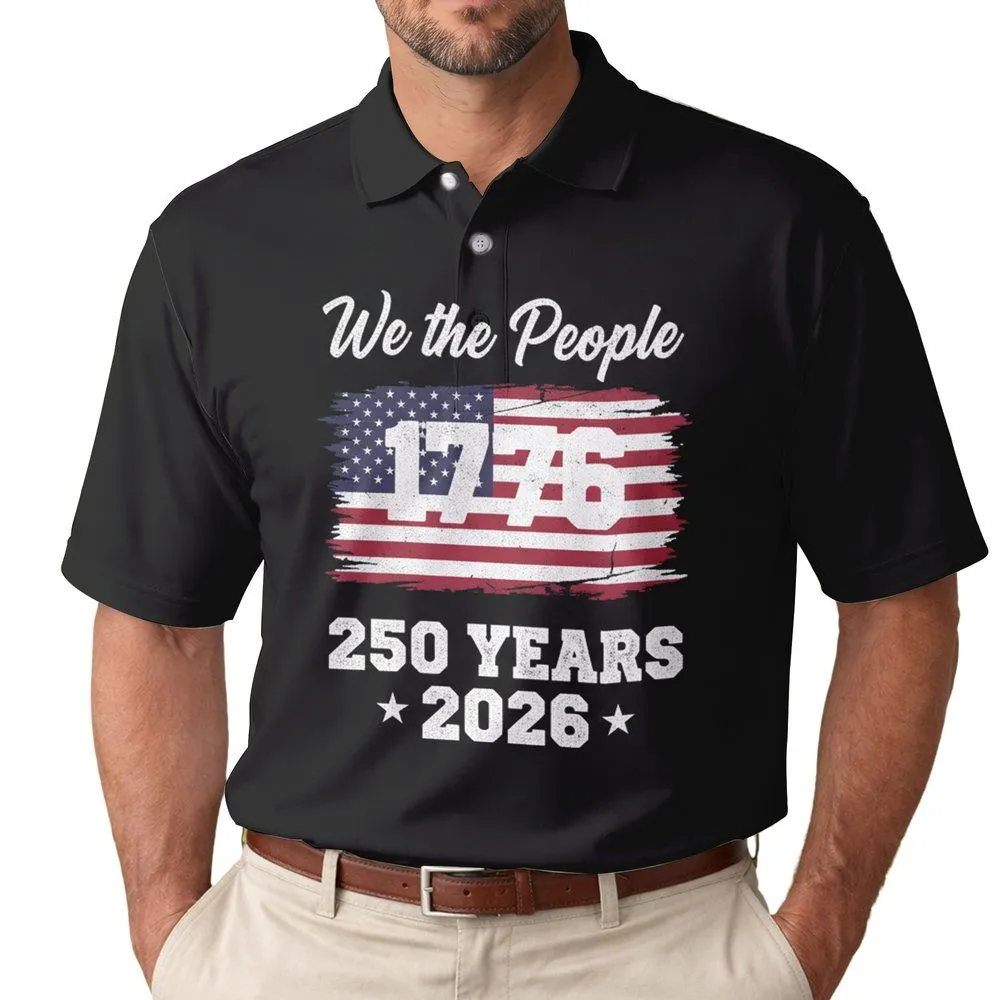 We The People Distressed Flag 1776-2026 - USA 250th Anniversary Independence Day for Veterans Men's Polo Shirt - 1