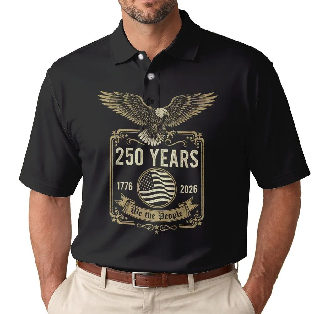 Bald Eagle American Flag We the People 1776-2026 - USA 250th Anniversary Gift for Dad Men's Polo Shirt - 1