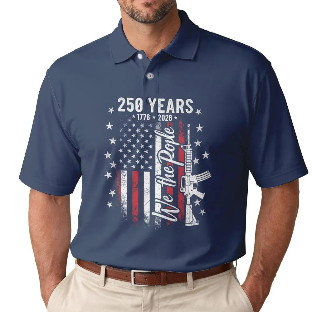 Distressed American Flag Rifle We The People Patriotic - USA 250th Anniversary 1776-2026 Men's Polo Shirt - 1