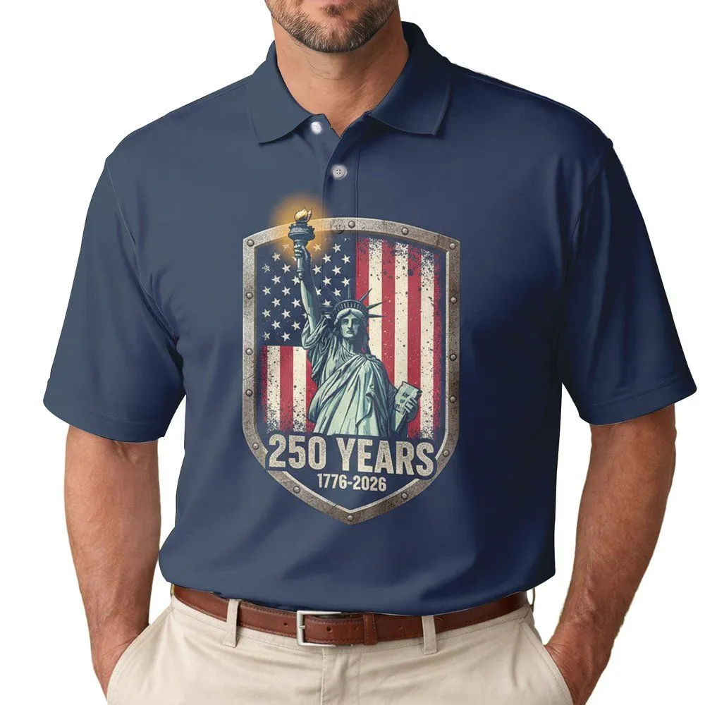 Statue of Liberty Shield Flag 1776-2026 - USA 250th Anniversary Independence Day Men's Polo Shirt - 1