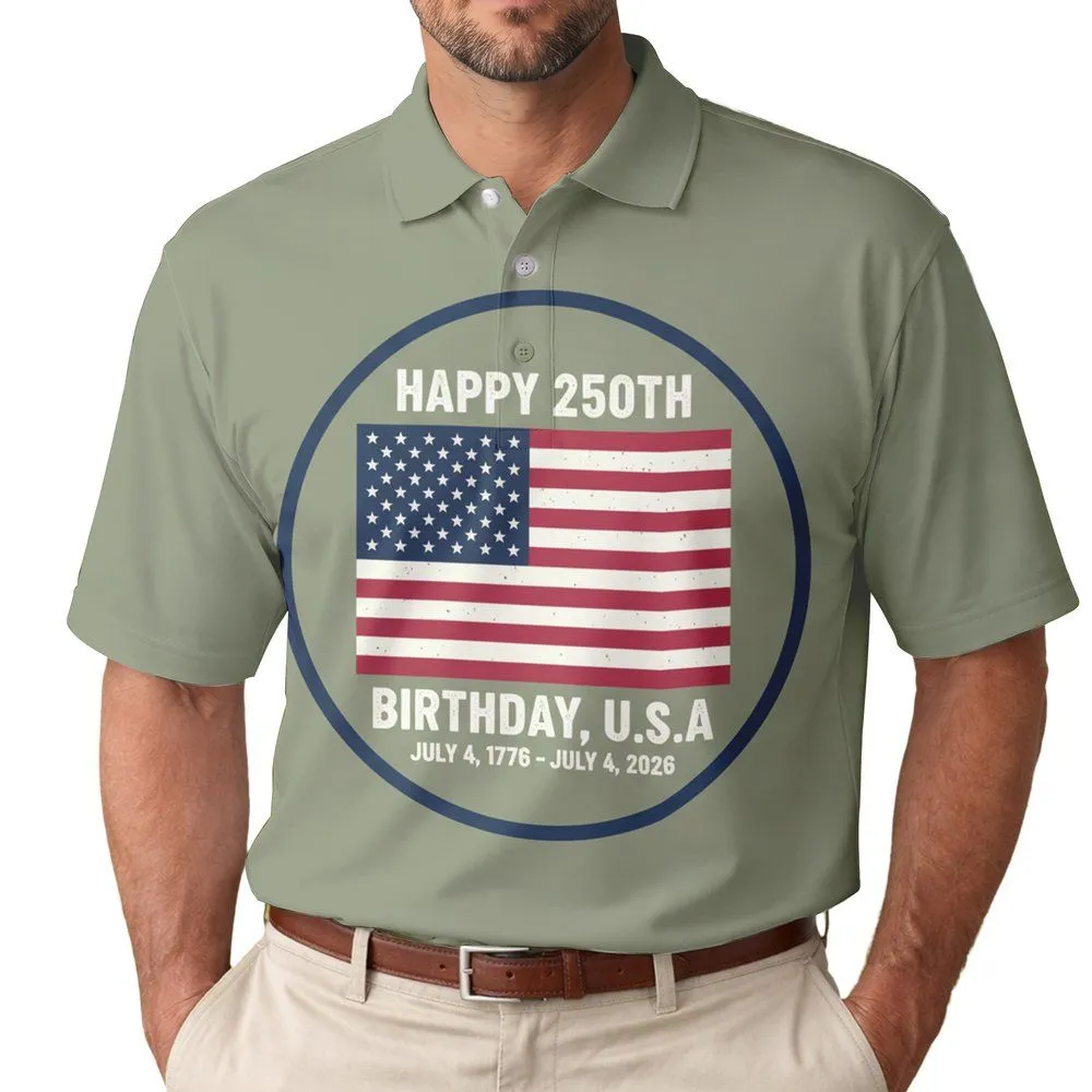 Patriotic American Flag 1776-2026 Happy 250th - USA Semiquincentennial July 4th Men's Polo Shirt - 1