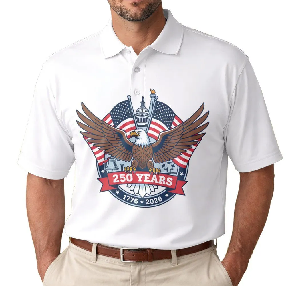 Bald Eagle American Flag Liberty Bell 1776-2026 - USA 250th Anniversary Independence Day Men's Polo Shirt - 1