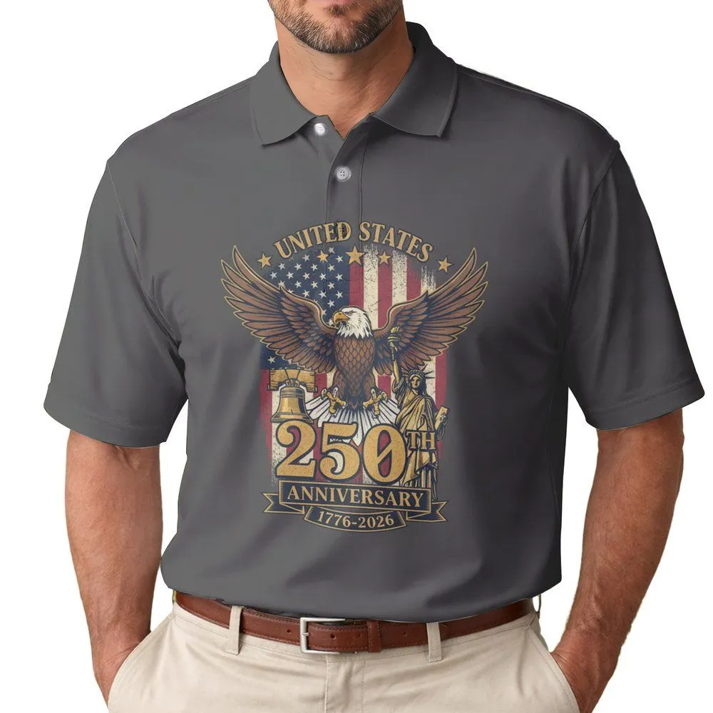 Bald Eagle American Flag Liberty Bell 1776-2026 - USA 250th Anniversary Independence Day Men's Polo Shirt - 1