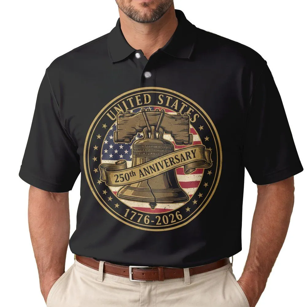 Liberty Bell American Flag 1776-2026 - USA 250th Anniversary Independence Day Gift for Veterans Men's Polo Shirt - 1