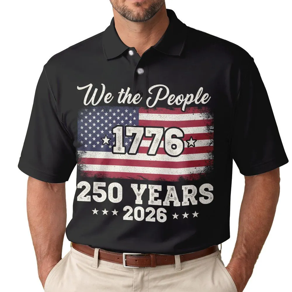 We The People Distressed Flag 1776-2026 - USA 250th Anniversary Independence Day Celebration Men's Polo Shirt - 1