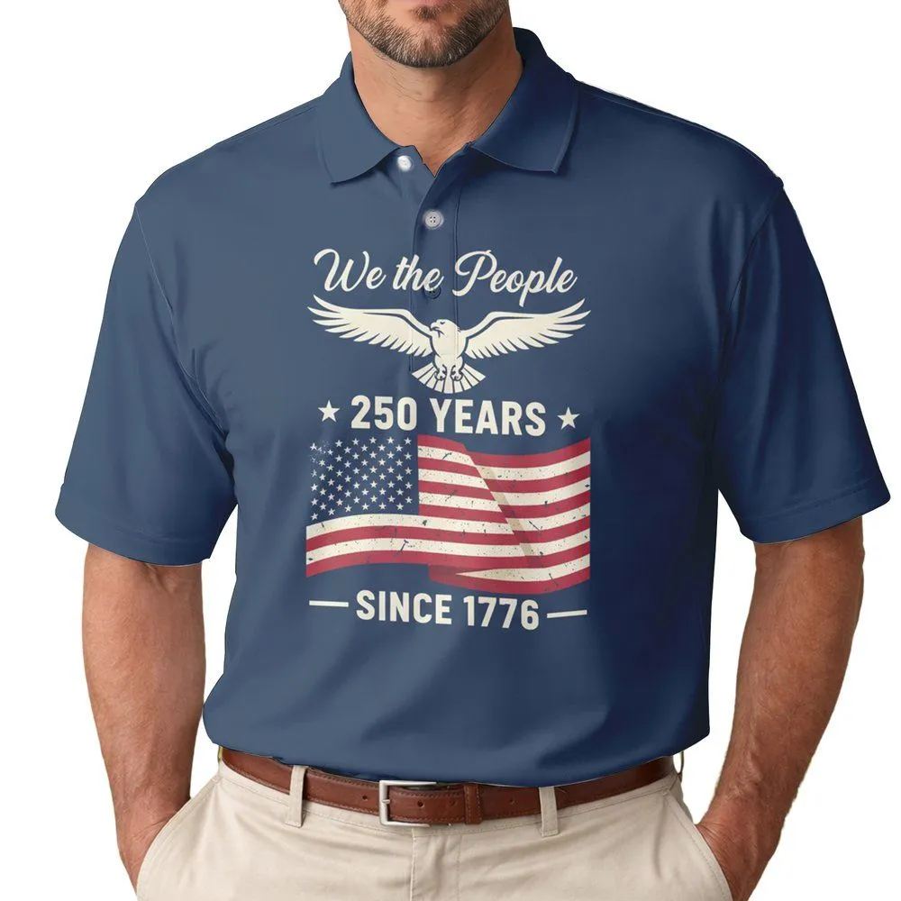 Bald Eagle We The People Distressed Flag 1776 - USA 250 Years of Freedom Gift Men's Polo Shirt - 1