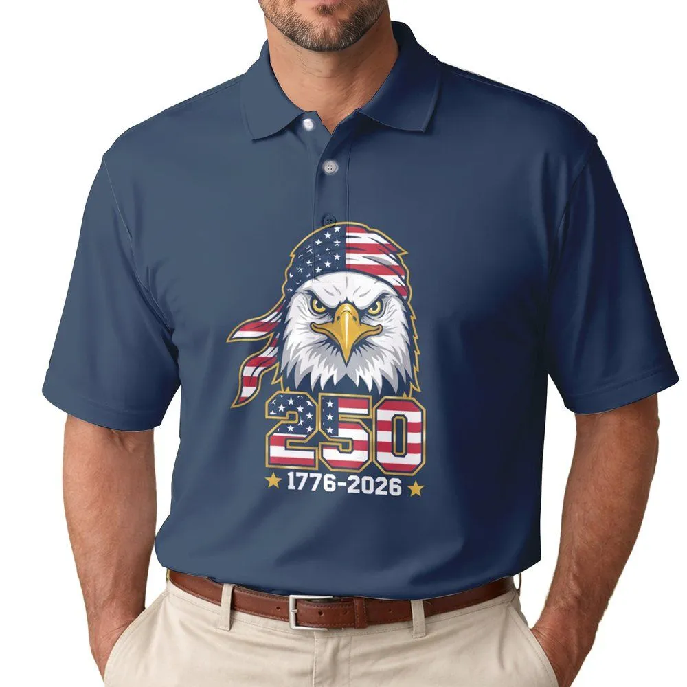 Bald Eagle American Flag 1776-2026 - USA 250th Anniversary Independence Day Gift for Dad Men's Polo Shirt - 1