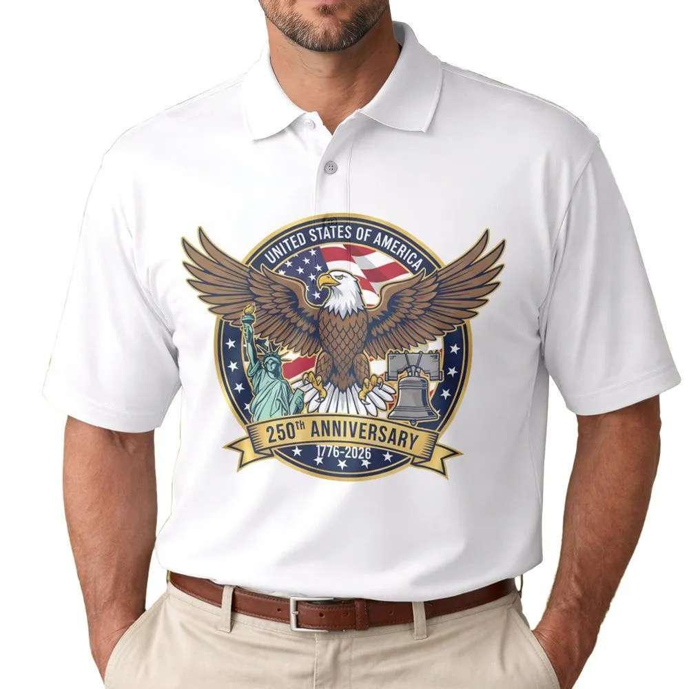 Bald Eagle American Flag 1776-2026 - USA 250th Independence Day Gift for Dad Men's Polo Shirt - 1