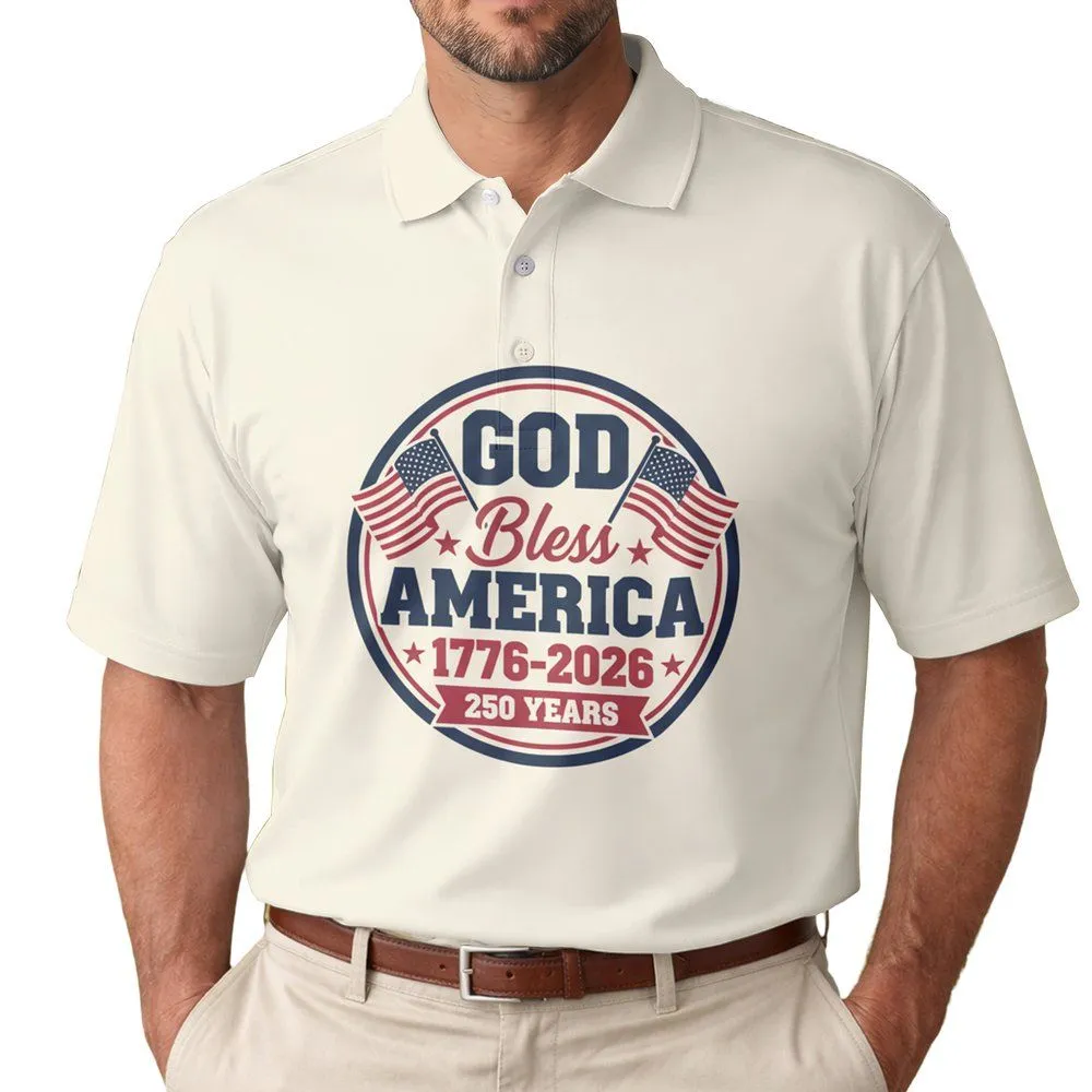 GOD Bless AMERICA 1776-2026 Patriotic Graphic - USA 250th Anniversary Gift for Dad Men's Polo Shirt - 1
