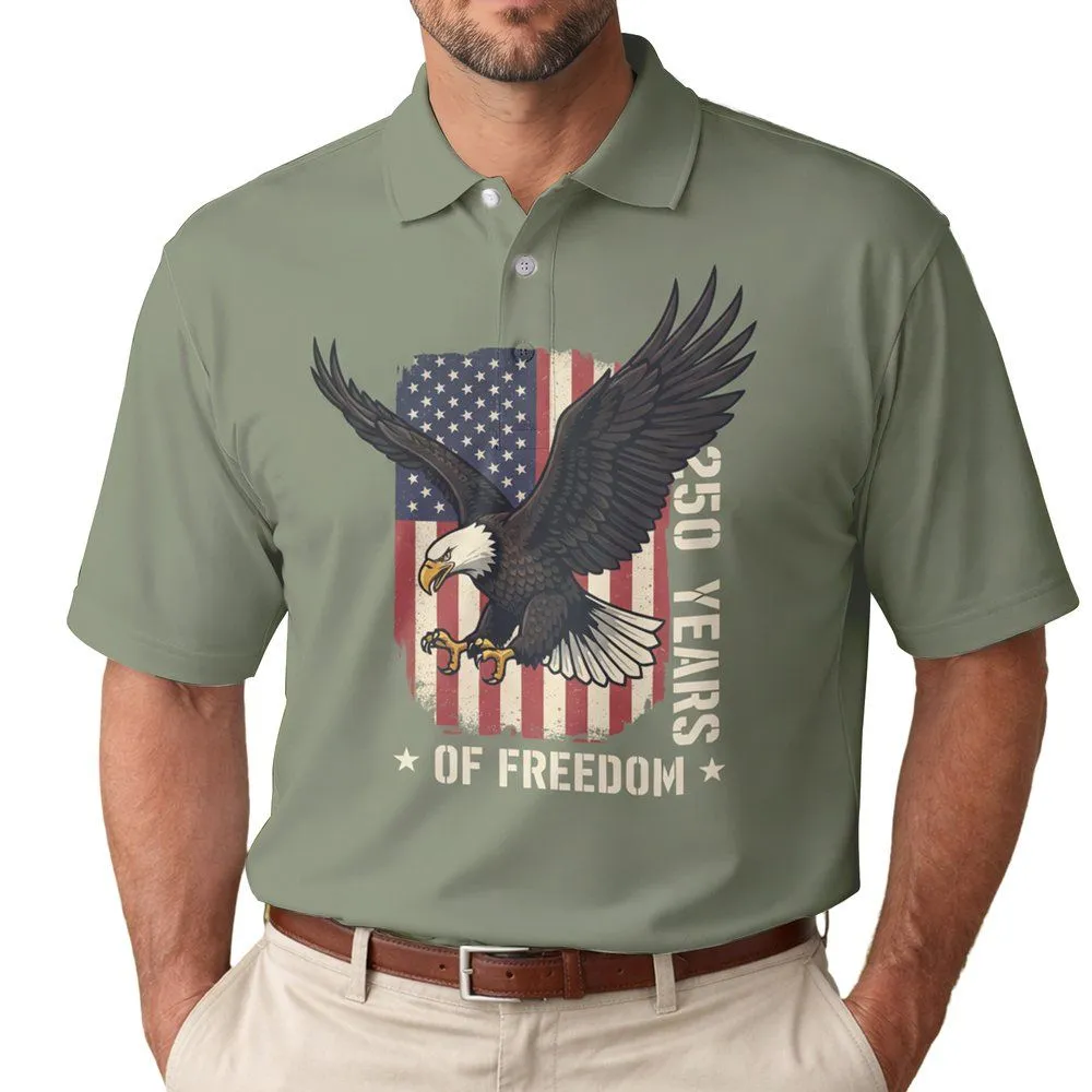 Bald Eagle American Flag 1776-2026 - USA 250th Anniversary Independence Day Gift for Dad Men's Polo Shirt - 1