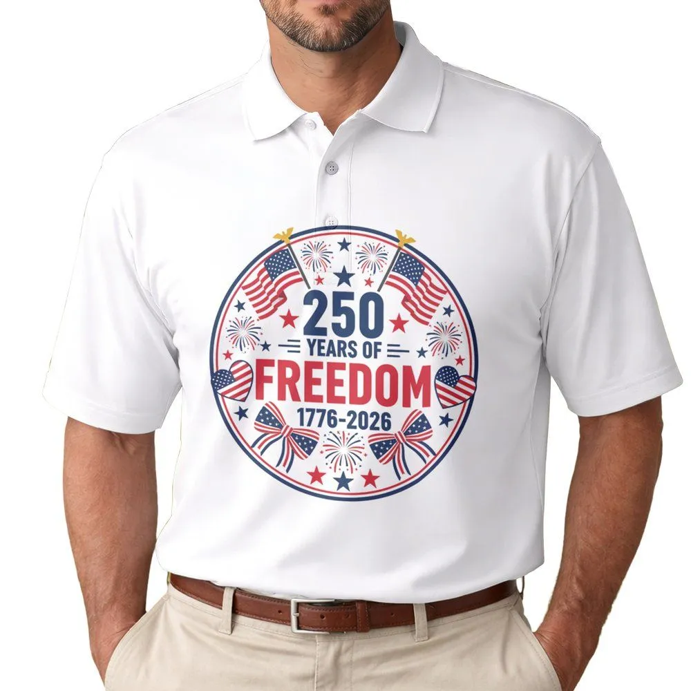 Patriotic Freedom 1776-2026 Flags Fireworks - USA 250th Anniversary Independence Day Men's Polo Shirt - 1