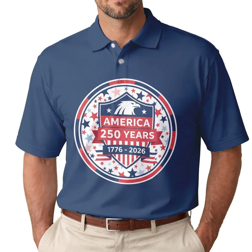 Patriotic Stars 1776-2026 - USA 250th Anniversary Independence Day Freedom Celebration Men's Polo Shirt - 1