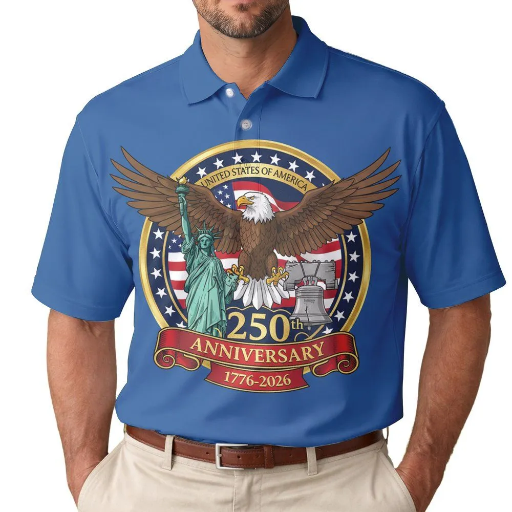 Bald Eagle American Flag 1776-2026 Statue of Liberty - USA 250th Anniversary Independence Day Men's Polo Shirt - 1