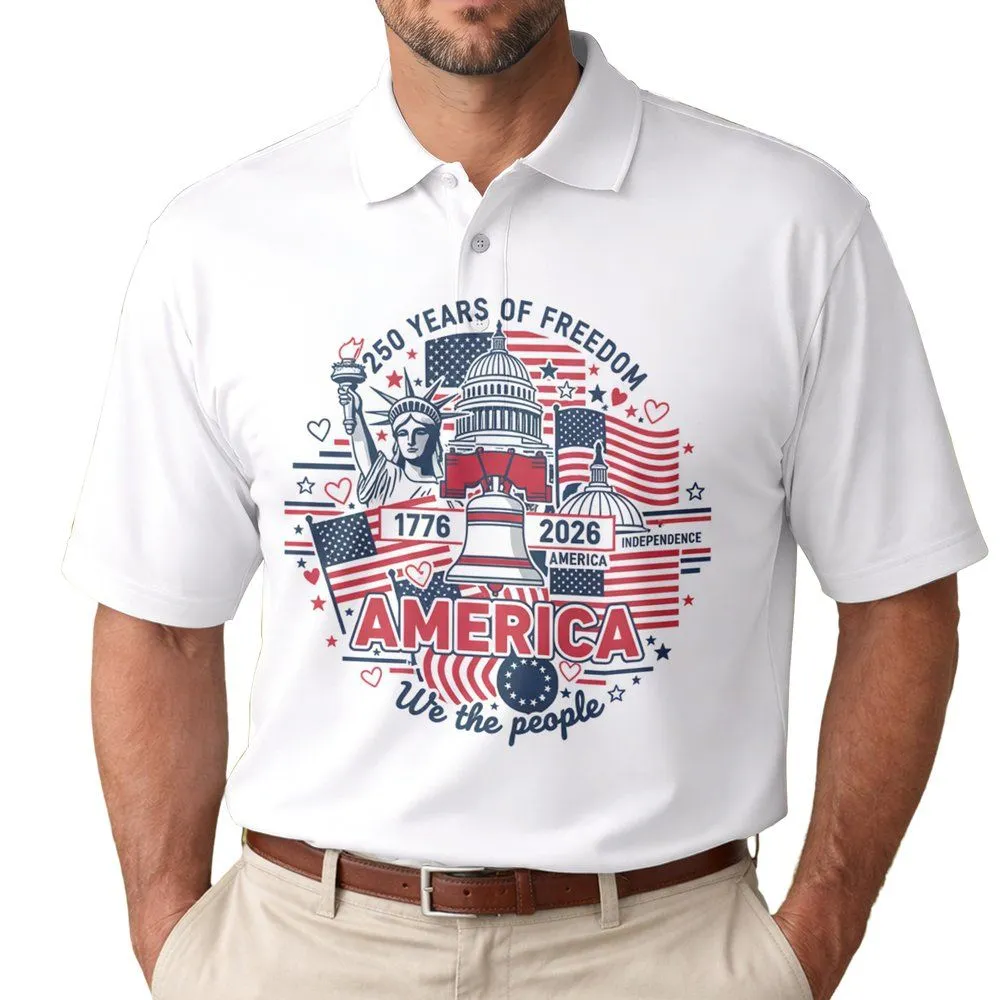 Liberty Bell Capitol Statue American Flag 1776-2026 - USA 250 Years of Freedom Patriotic Men's Polo Shirt - 1