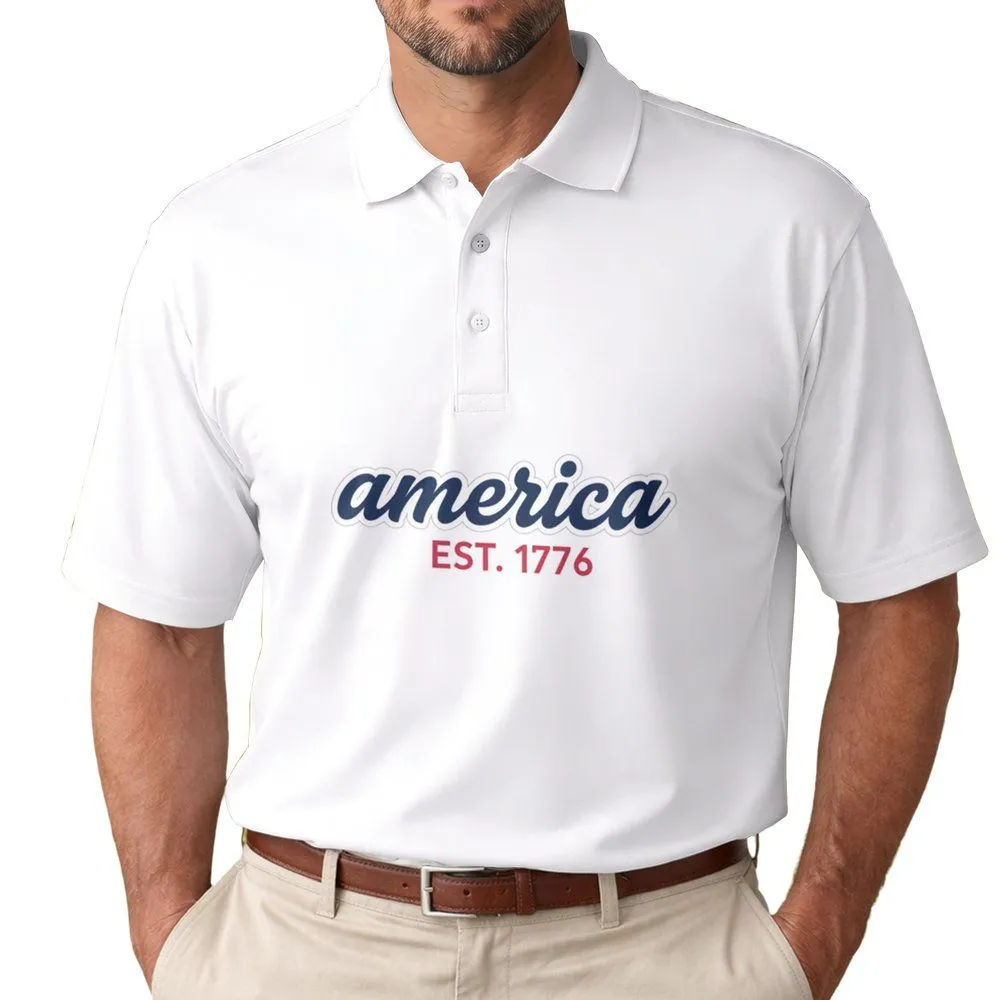America EST. 1776 Script Design - USA 250th Anniversary Independence Day for Veterans Men's Polo Shirt - 1