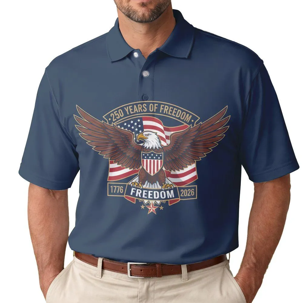 Bald Eagle American Flag 1776-2026 - USA 250th Anniversary Independence Day Gift for Dad Men's Polo Shirt - 1