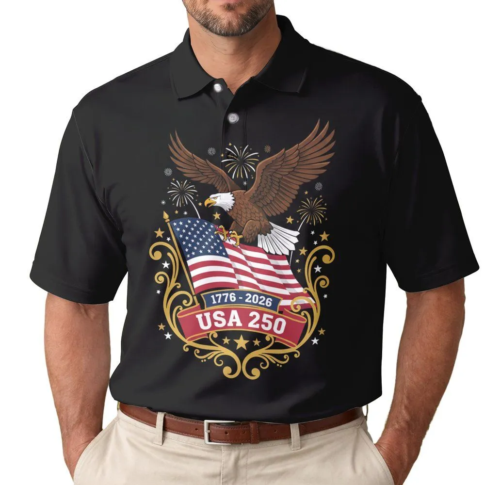 Bald Eagle American Flag 1776-2026 - USA 250th Anniversary Independence Day Gift for Dad Men's Polo Shirt - 1
