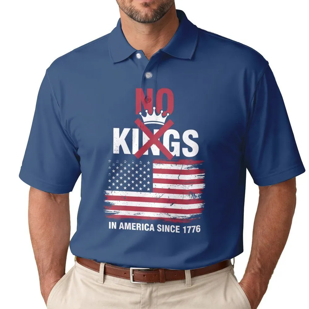 No Kings In America 1776 Crossed Crown Flag - USA 250th Anniversary Independence Day Men's Polo Shirt - 1