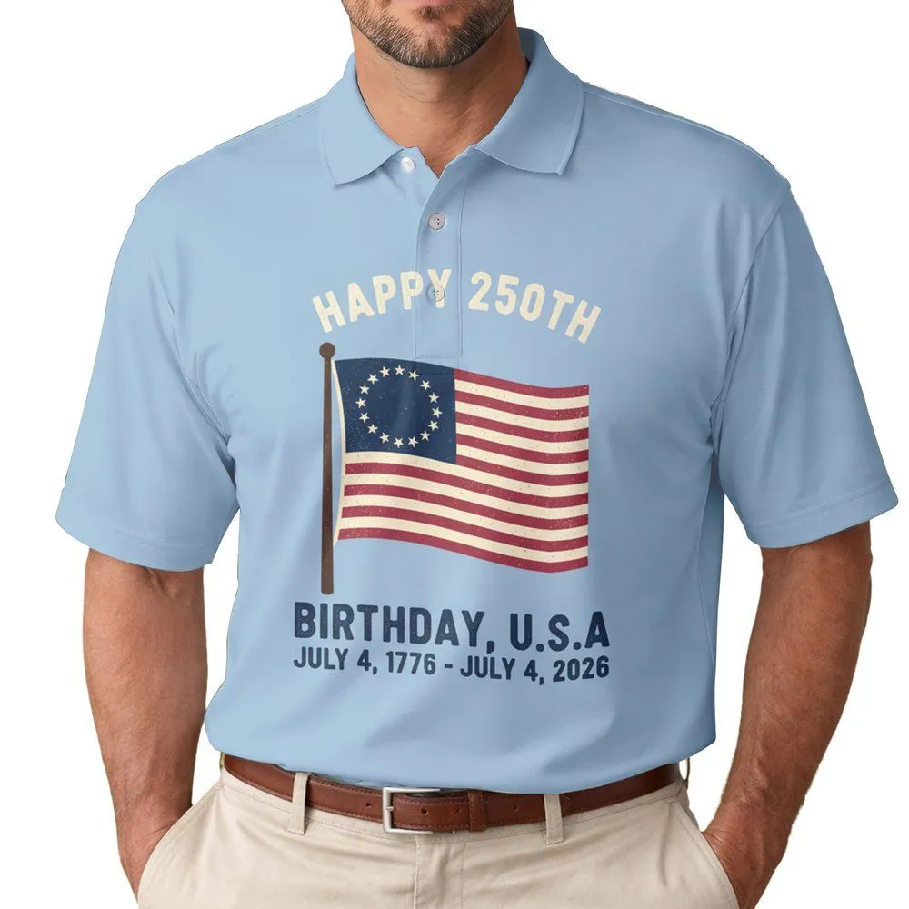 Betsy Ross Flag 1776-2026 - USA 250th Anniversary Independence Day Patriotic Men's Polo Shirt - 1