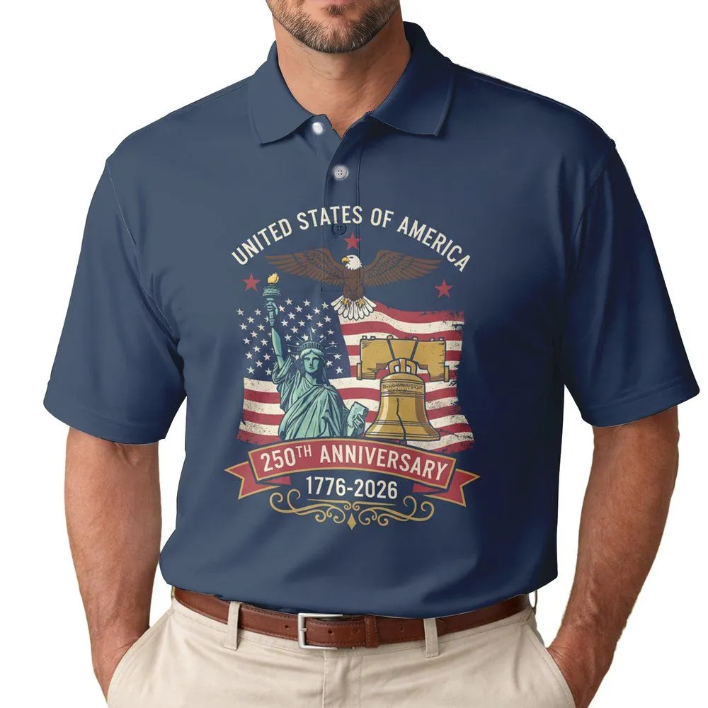 Bald Eagle Liberty Bell American Flag 1776-2026 - USA 250th Anniversary Independence Day Gift for Veterans Men's Polo Shirt - 1