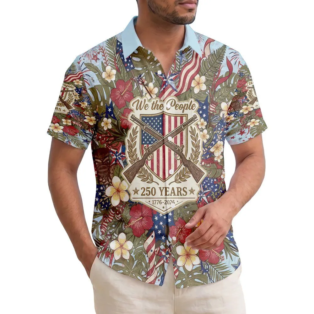 We The People Distressed Flag Emblem 1776-2026 - USA 250th Anniversary Gift for Veterans Hawaiian Shirt - 1