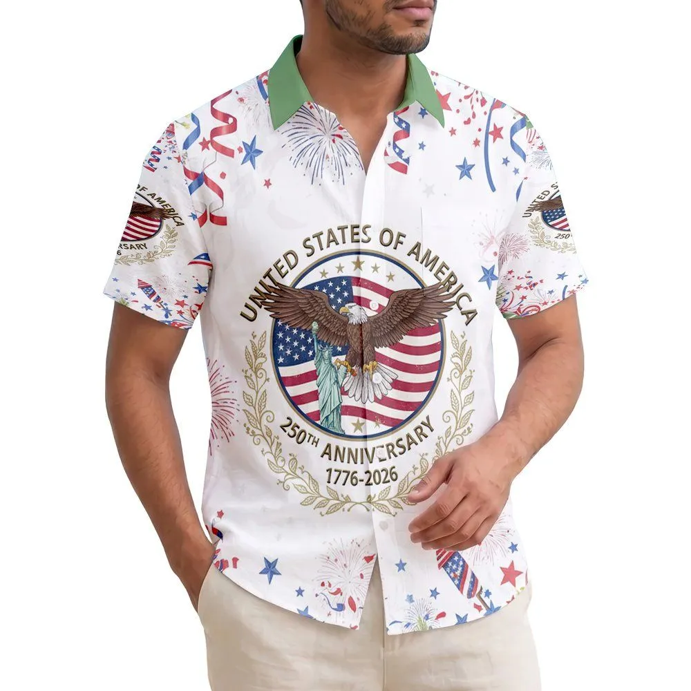 Bald Eagle Statue of Liberty Flag 1776-2026 - USA 250th Anniversary Independence Day Tropical Hawaiian Shirt - 1