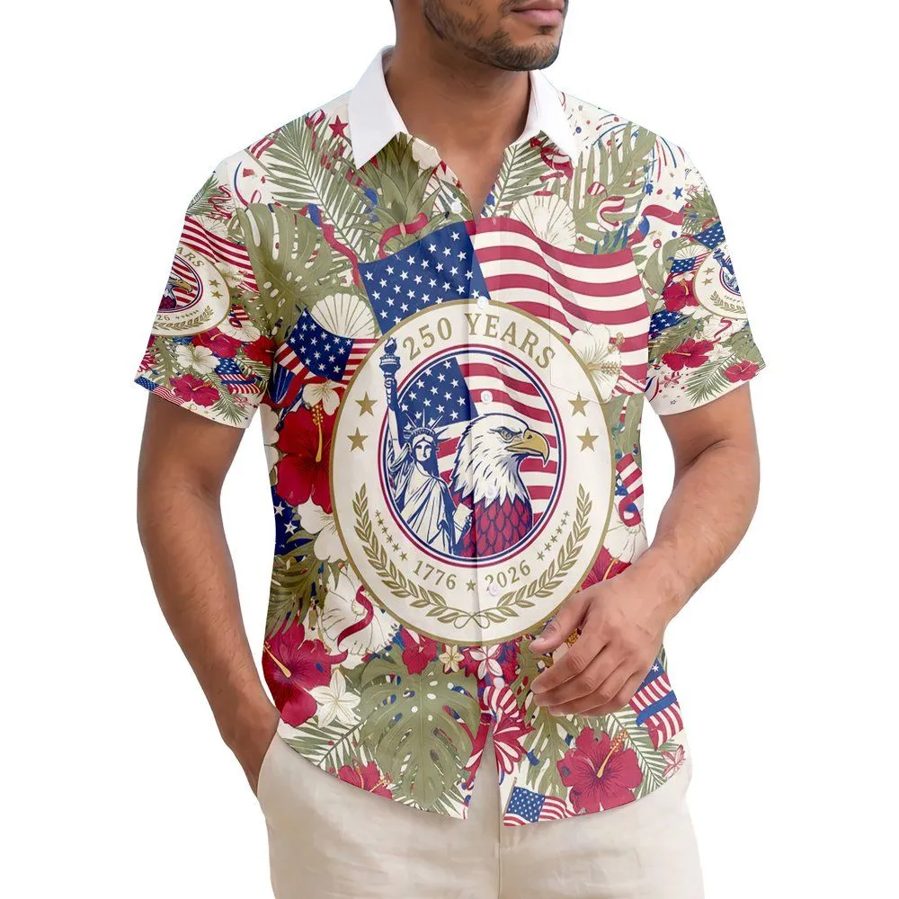 Bald Eagle Statue Liberty Flag - USA 250th Anniversary 1776-2026 Patriotic Gift for Dad Hawaiian Shirt - 1