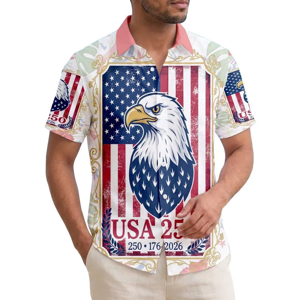 Bald Eagle American Flag 1776-2026 - USA 250th Anniversary Tropical Patriot Gift for Dad Hawaiian Shirt - 1