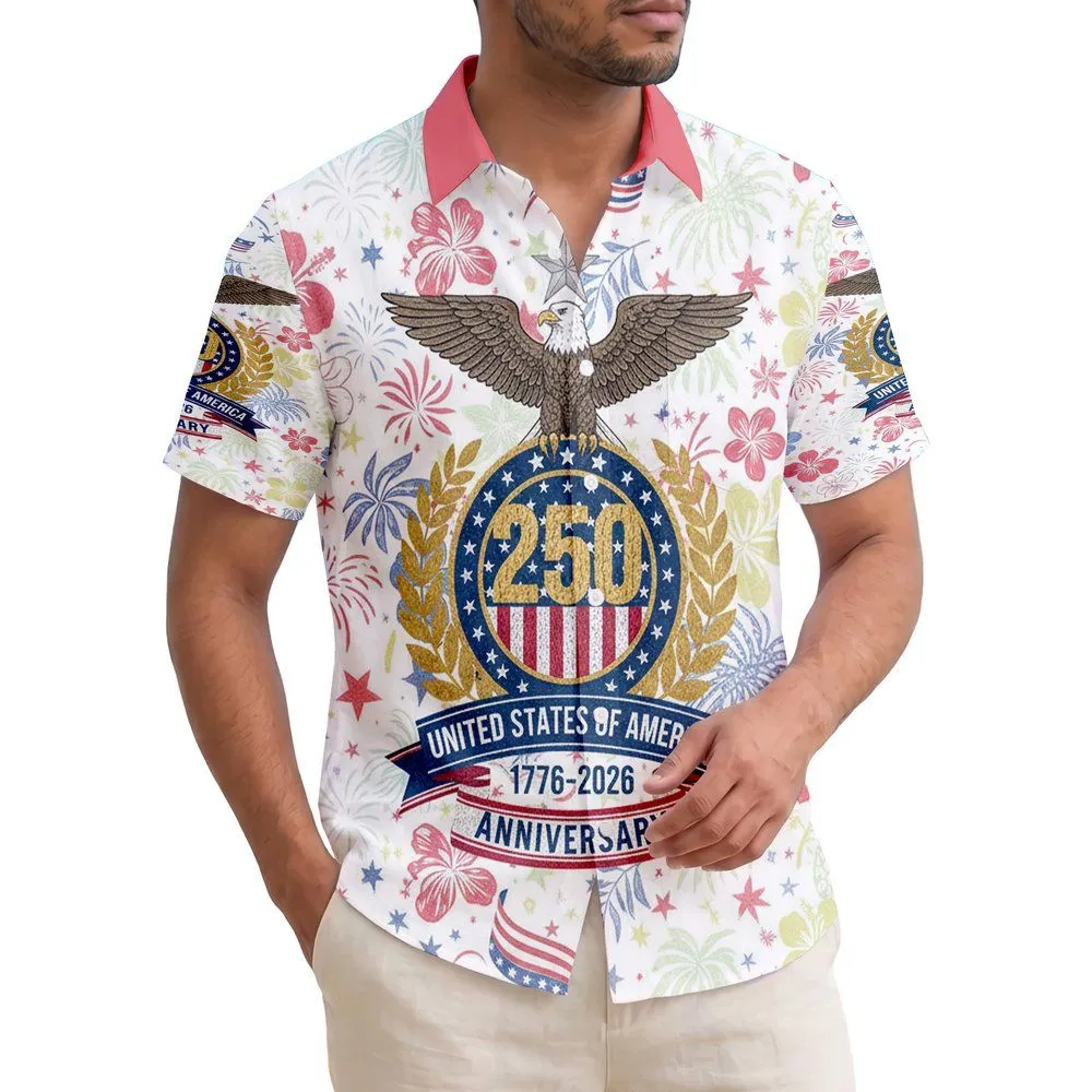 Knitted Bald Eagle 250 Emblem 1776-2026 Hawaiian Tropical - USA 250th Anniversary Hawaiian Shirt - 1