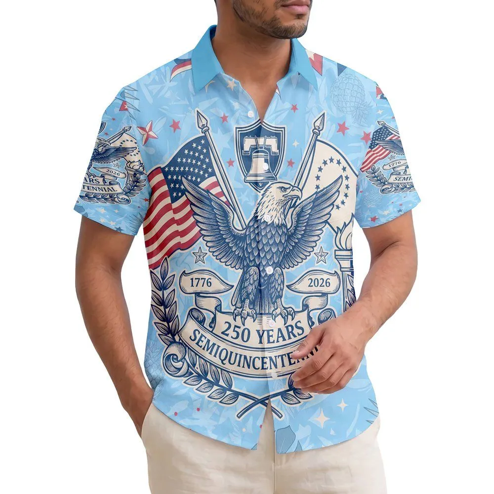 Bald Eagle American Flag 1776-2026 - USA 250th Anniversary Independence Day Tropical Hawaiian Shirt - 1
