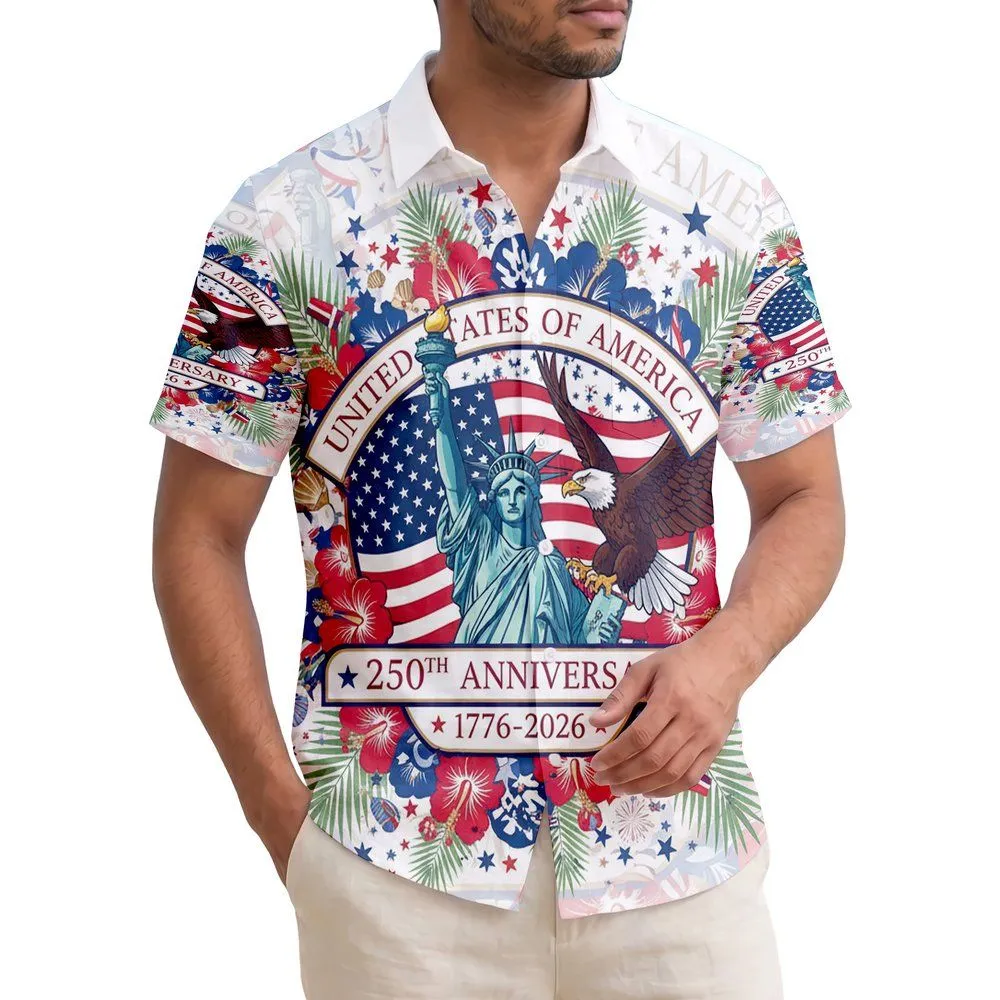 Statue of Liberty Eagle American Flag - USA 250th Anniversary Patriotic Hawaiian Hawaiian Shirt - 1