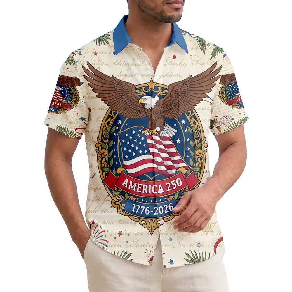Bald Eagle American Flag Laurel Wreath 1776-2026 - USA 250th Anniversary Gift for Veterans Hawaiian Shirt - 1