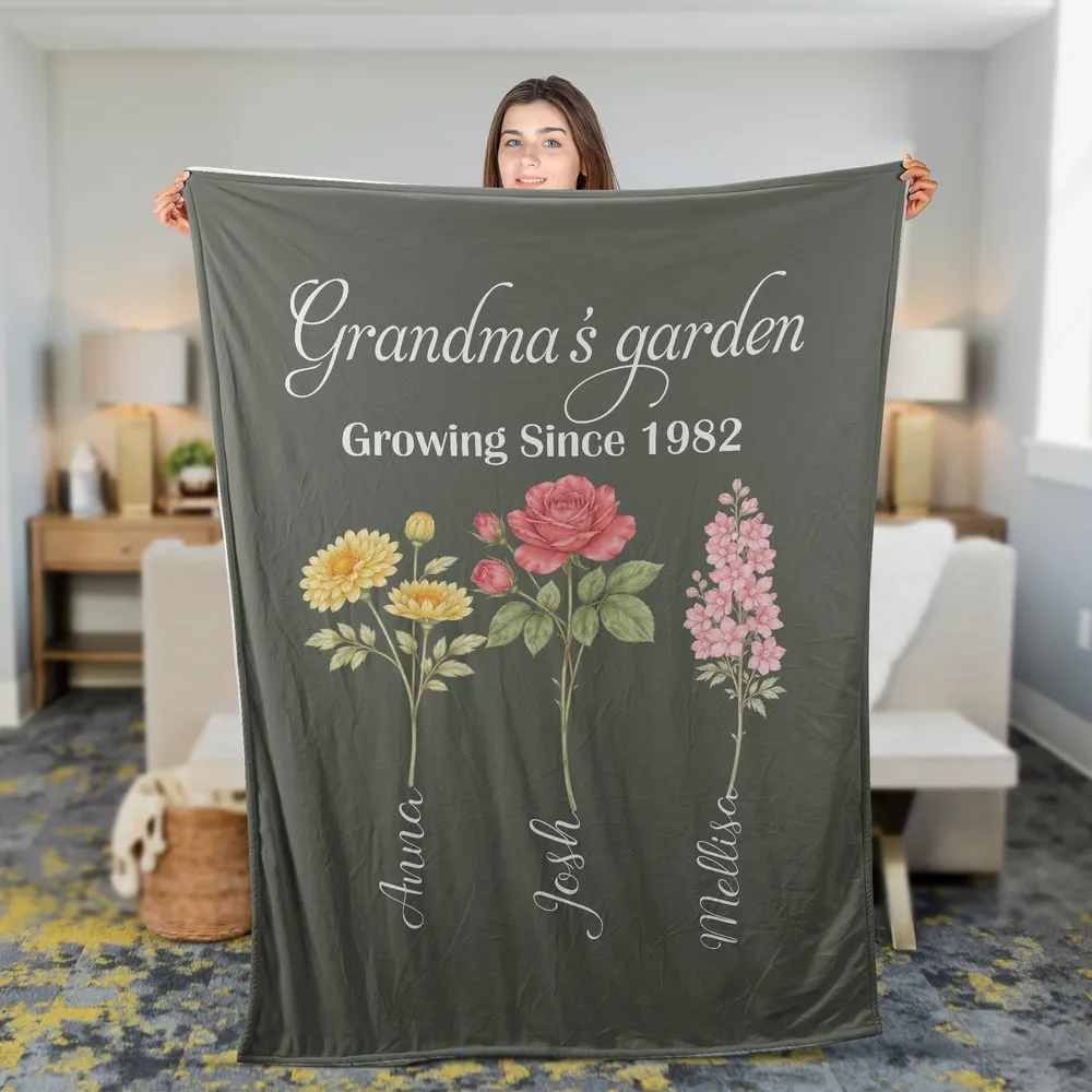 Personalized Grandma Garden Blanket, Custom Birth Month Flower Blanket, Gift for Grandma, Mother's Day Gift - 1